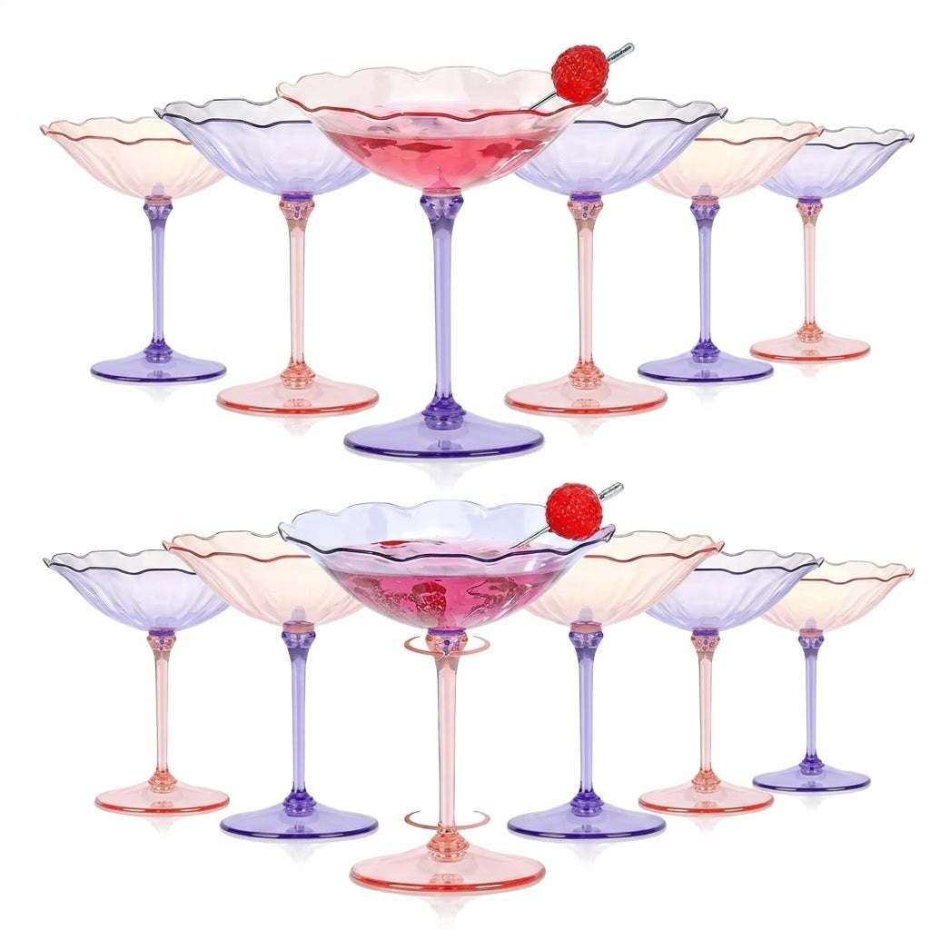 Two-Tone Floral Scalloped Martini Glass Set (Set of 6)