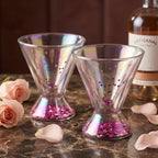 Iridescent Double-Walled Heart Confetti Stemless Martini Glass Set (Set of 2)