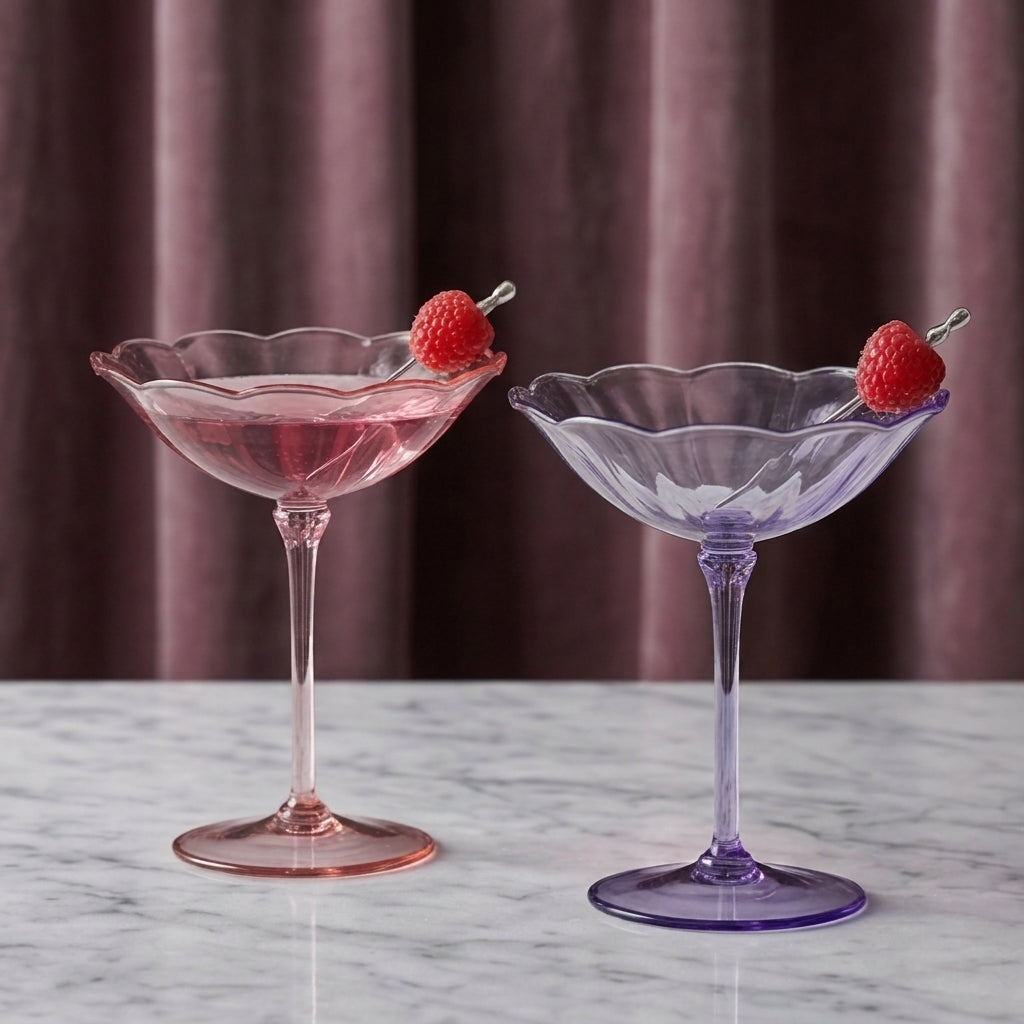 Two-Tone Floral Scalloped Martini Glass Set (Set of 6)