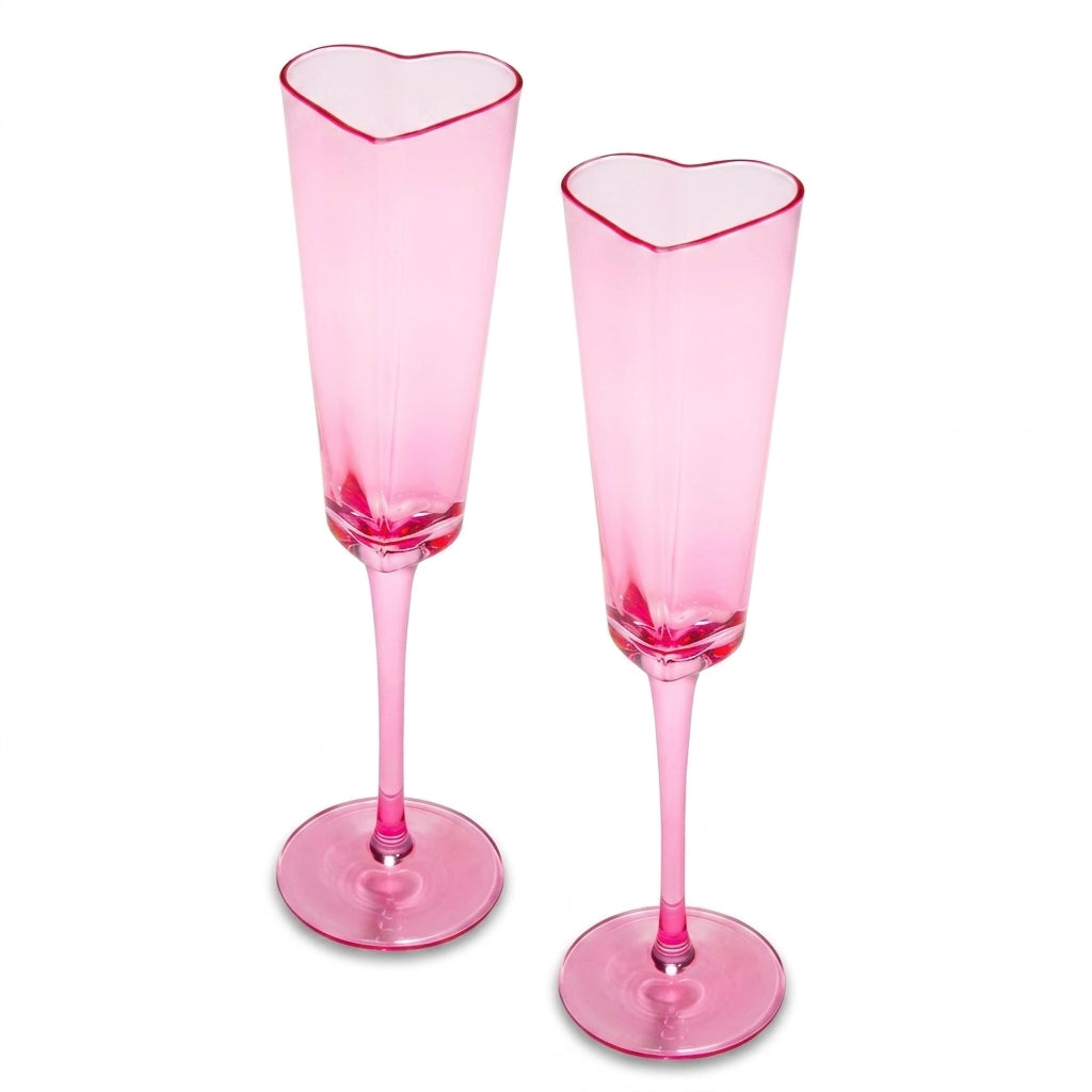 Vibrant Pink Heart-Shaped Champagne Flute Set (Set of 2)