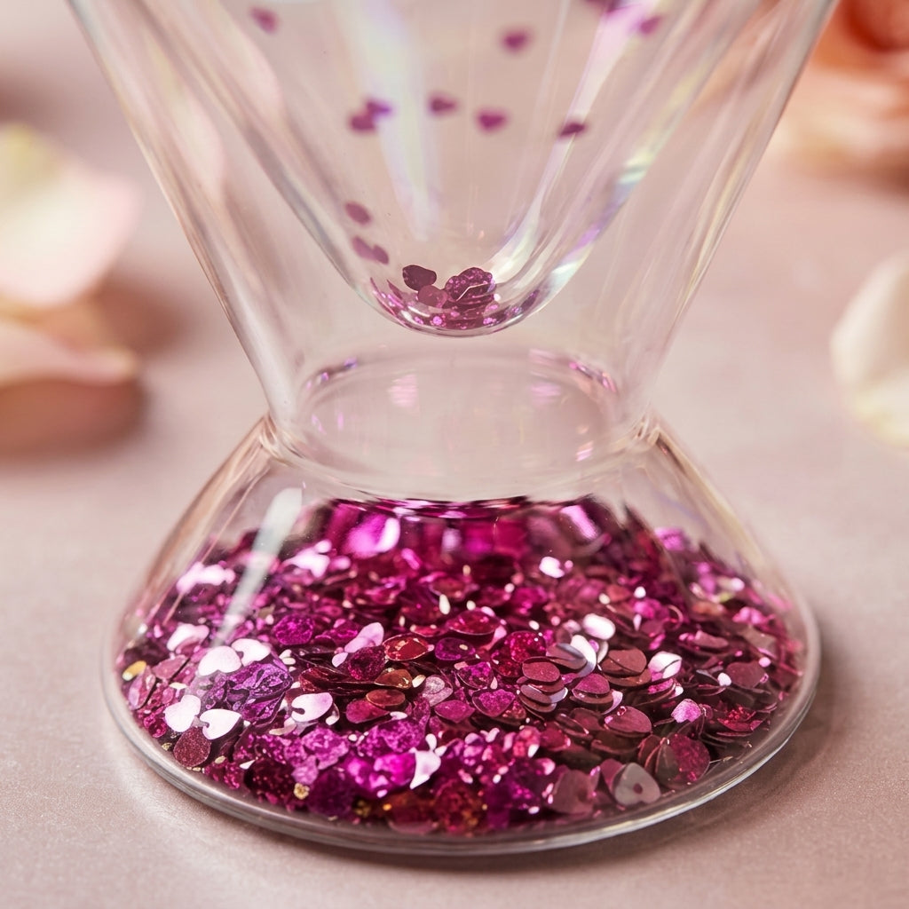 Iridescent Double-Walled Heart Confetti Stemless Martini Glass Set (Set of 2)