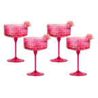 Vibrant Fuchsia Gold-Rimmed Fluted Coupe Glass Set (Set of 4)