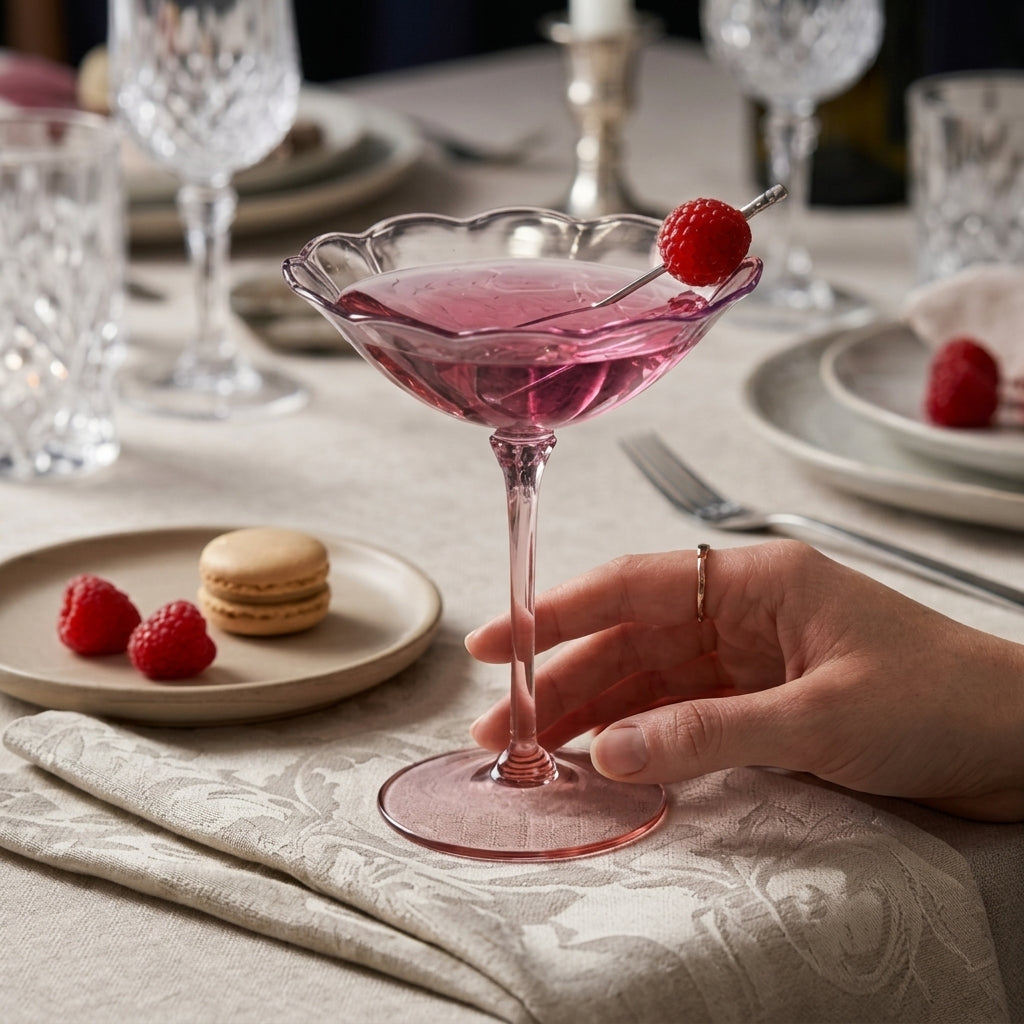 Two-Tone Floral Scalloped Martini Glass Set (Set of 6)