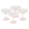 Blush Pink Stem Fluted Coupe Glass Set with Rose Gold Beaded Rim (Set of 4)