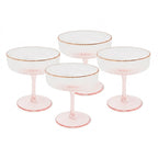 Blush Pink Stem Fluted Coupe Glass Set with Rose Gold Beaded Rim (Set of 4)