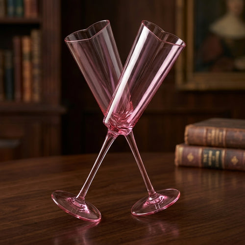 Vibrant Pink Heart-Shaped Champagne Flute Set (Set of 2)