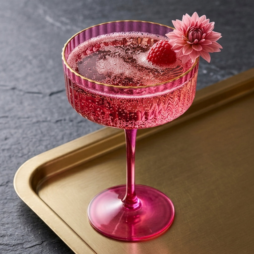 Vibrant Fuchsia Gold-Rimmed Fluted Coupe Glass Set (Set of 4)