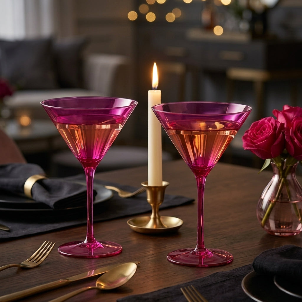 Vibrant Fuchsia Martini Glass Set (Set of 2)