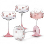Jeweled Pink Bow Coquette Coupe Glass Set (Set of 4)