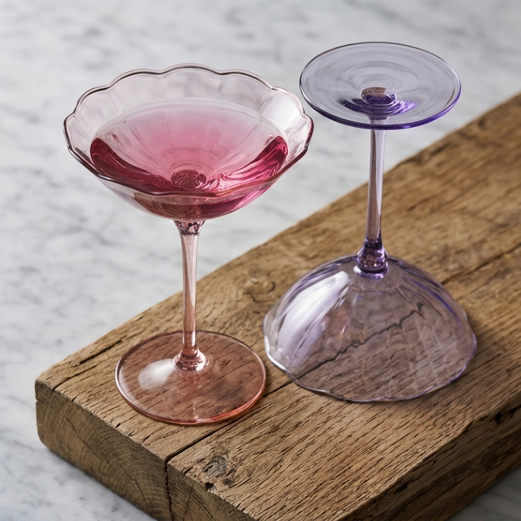 Two-Tone Floral Scalloped Martini Glass Set (Set of 6)
