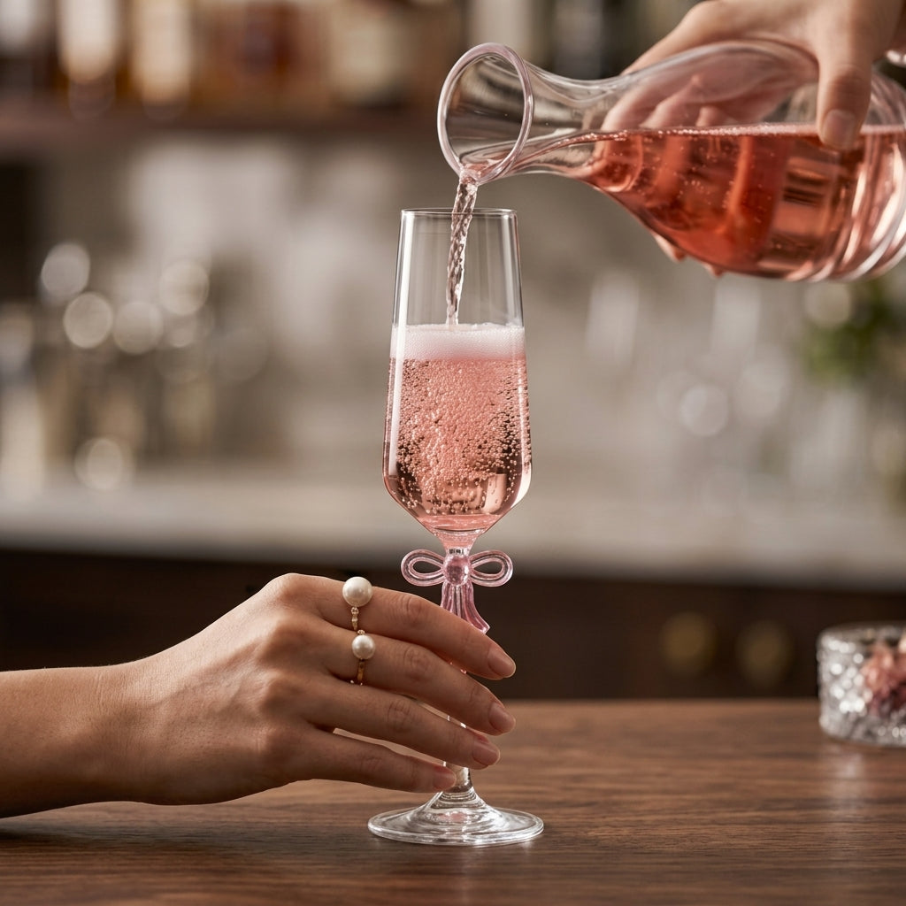 Coquette Pink Bow Champagne Flute Set (Set of 2)