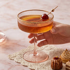 Blush Pink Stem Fluted Coupe Glass Set with Rose Gold Beaded Rim (Set of 4)