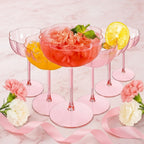 Blush Pink Floral Scalloped Coupe Glass Set (Set of 5)