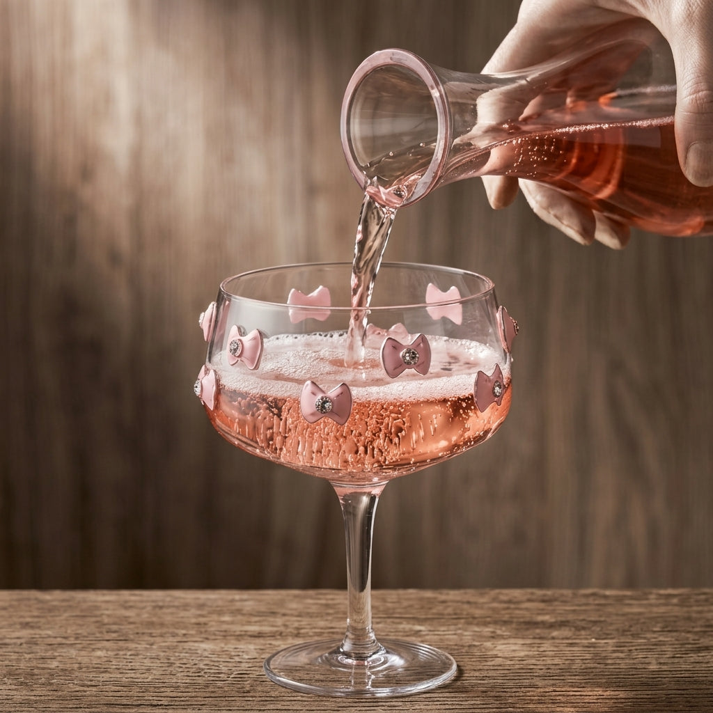Jeweled Pink Bow Coquette Coupe Glass Set (Set of 4)