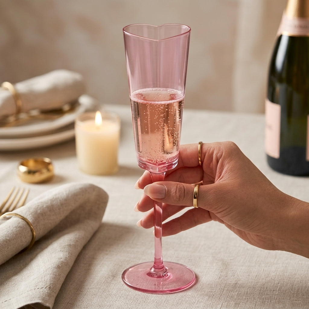 Vibrant Pink Heart-Shaped Champagne Flute Set (Set of 2)