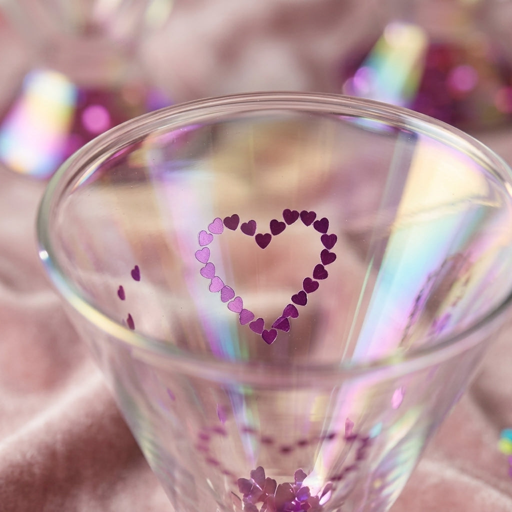 Iridescent Double-Walled Heart Confetti Stemless Martini Glass Set (Set of 2)