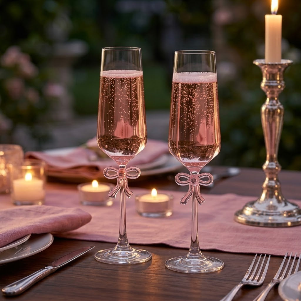 Coquette Pink Bow Champagne Flute Set (Set of 2)